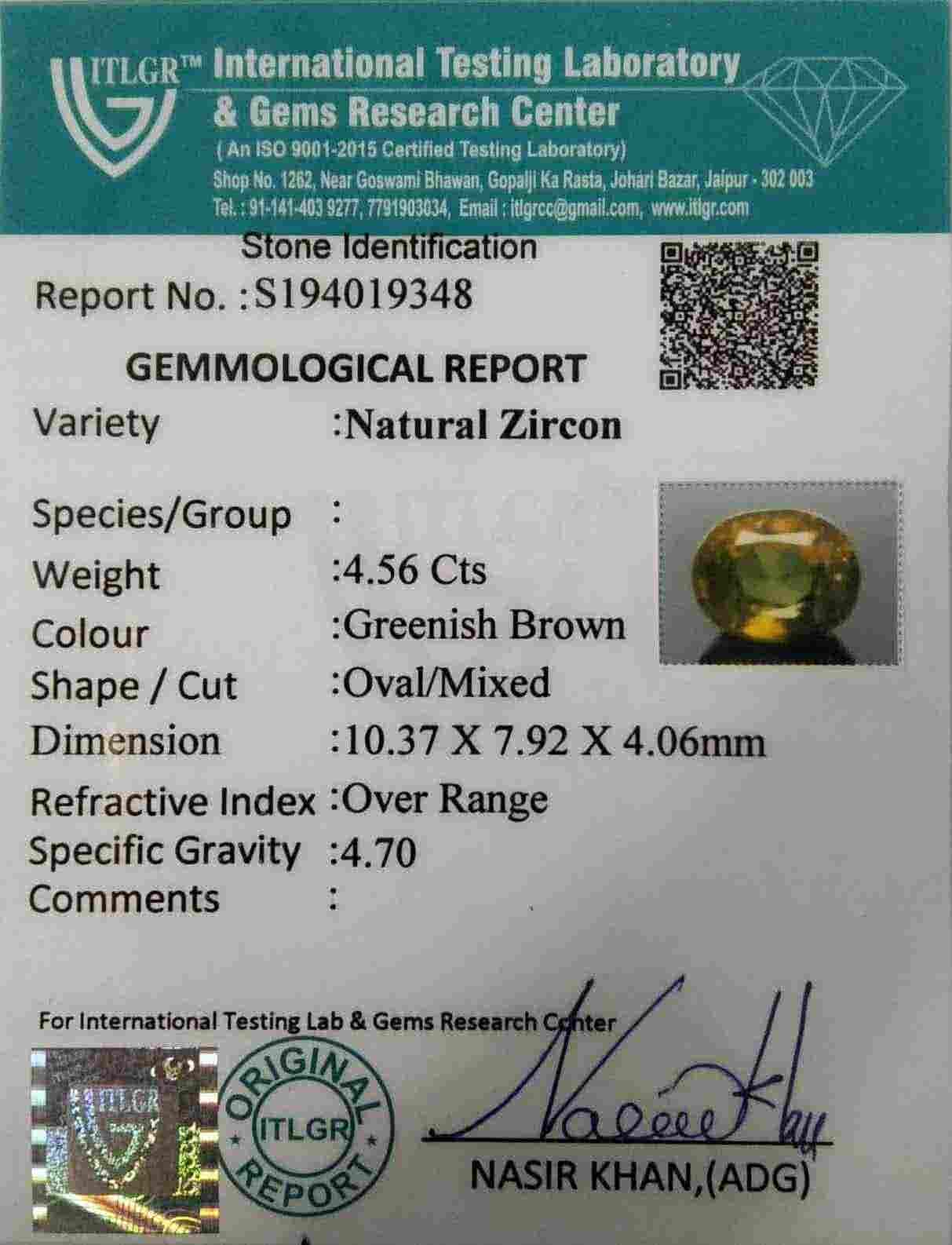 Greenish Brown Zircon - 4.56 Carat