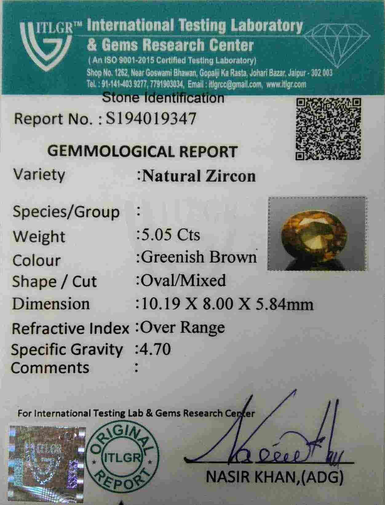 Greenish Brown Zircon - 5.05 Carat