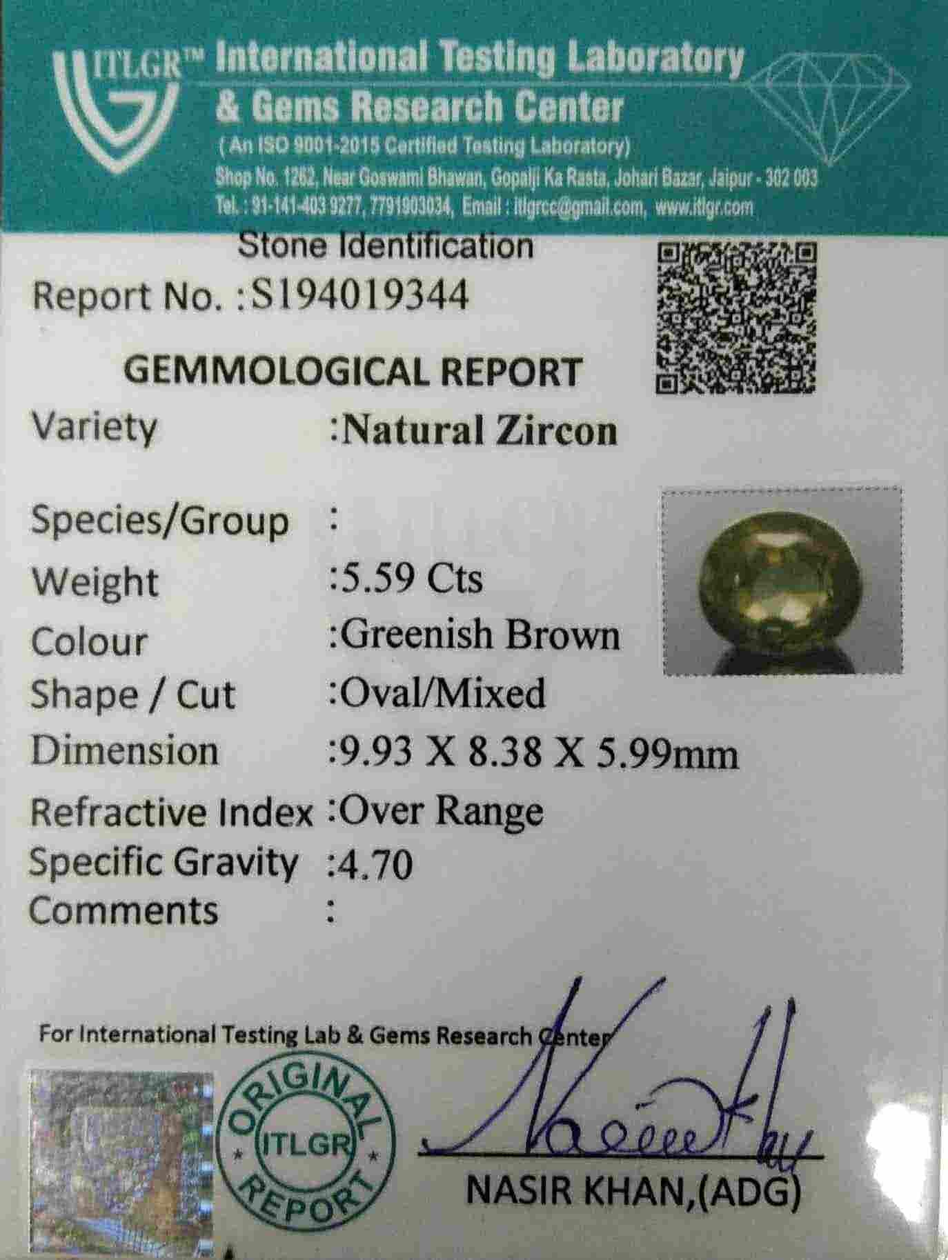 Greenish Brown Zircon - 5.59 Carat