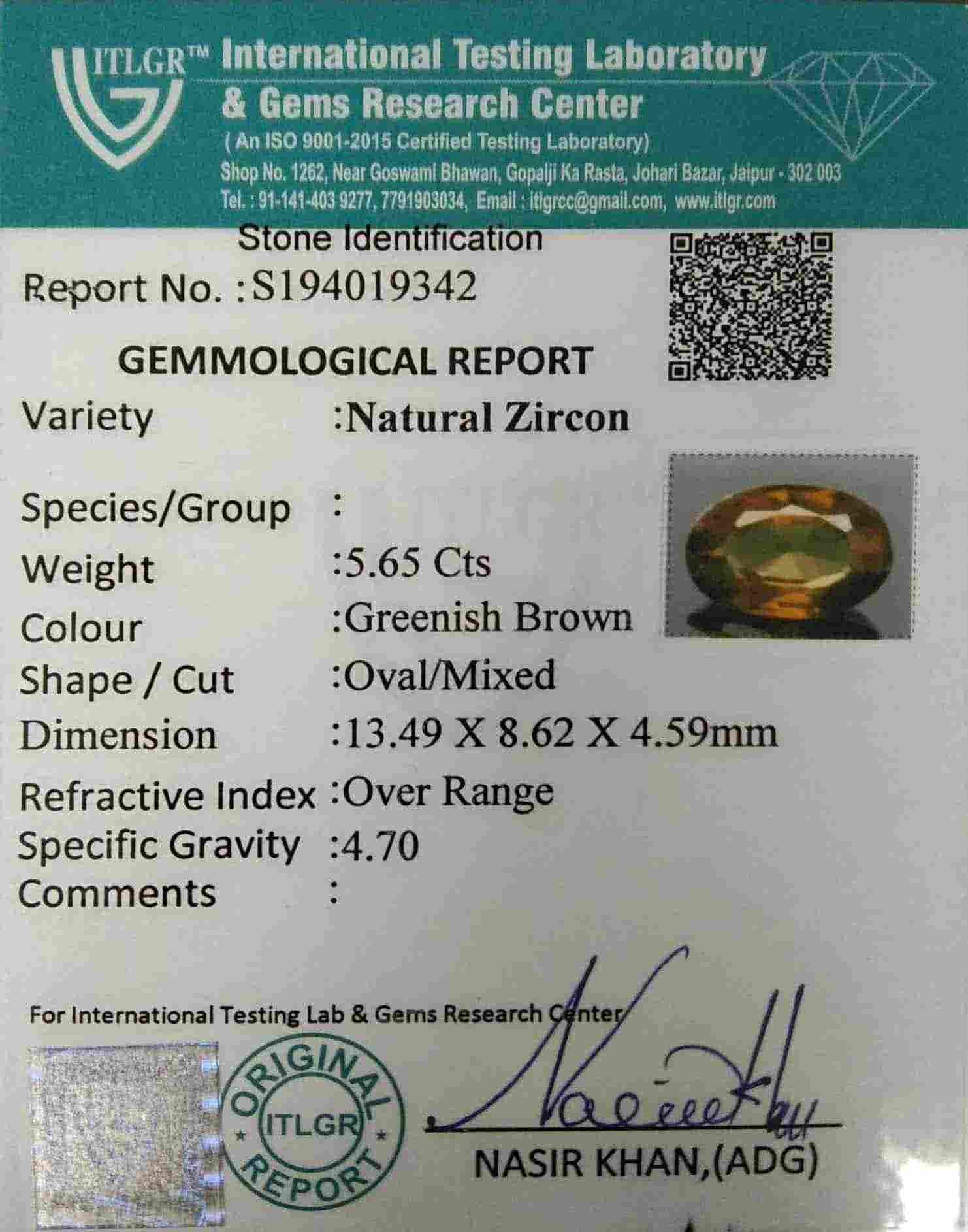 Greenish Brown Zircon - 5.65 Carat
