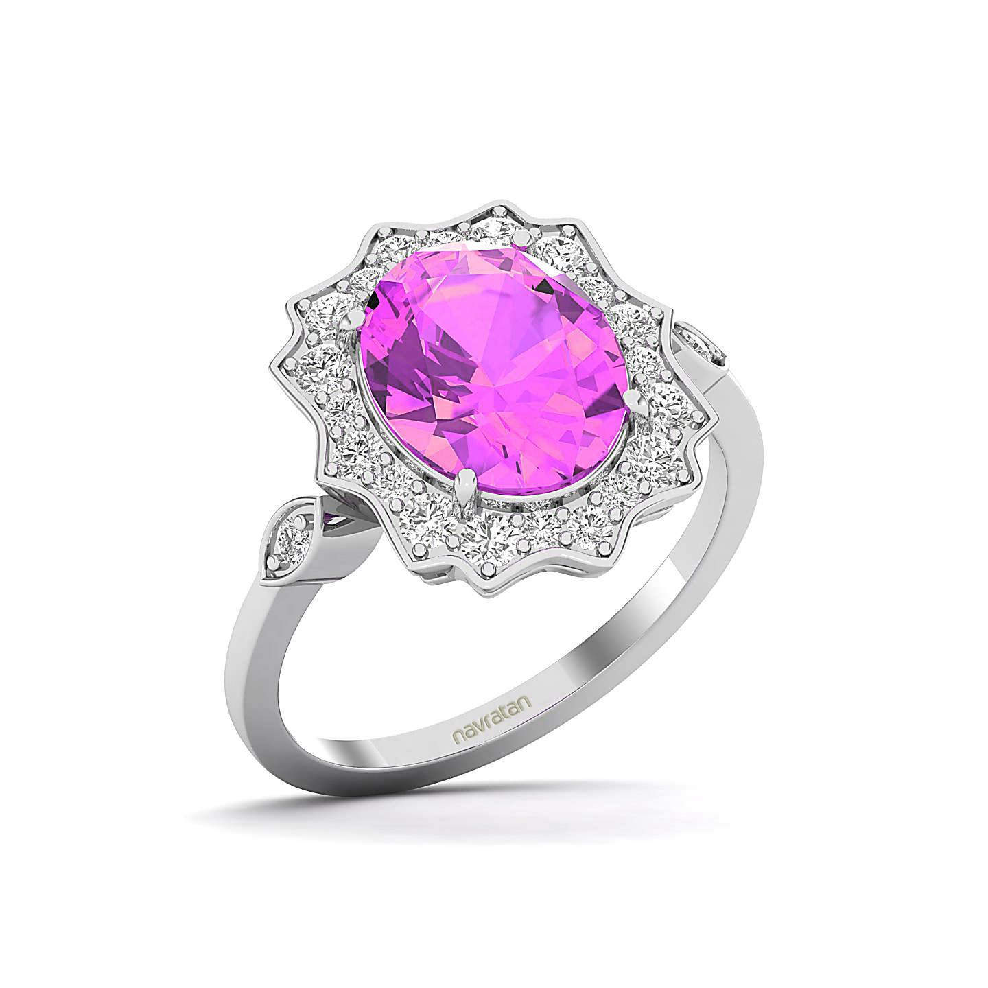 Heavens Sky Pink Sapphire Halo ring
