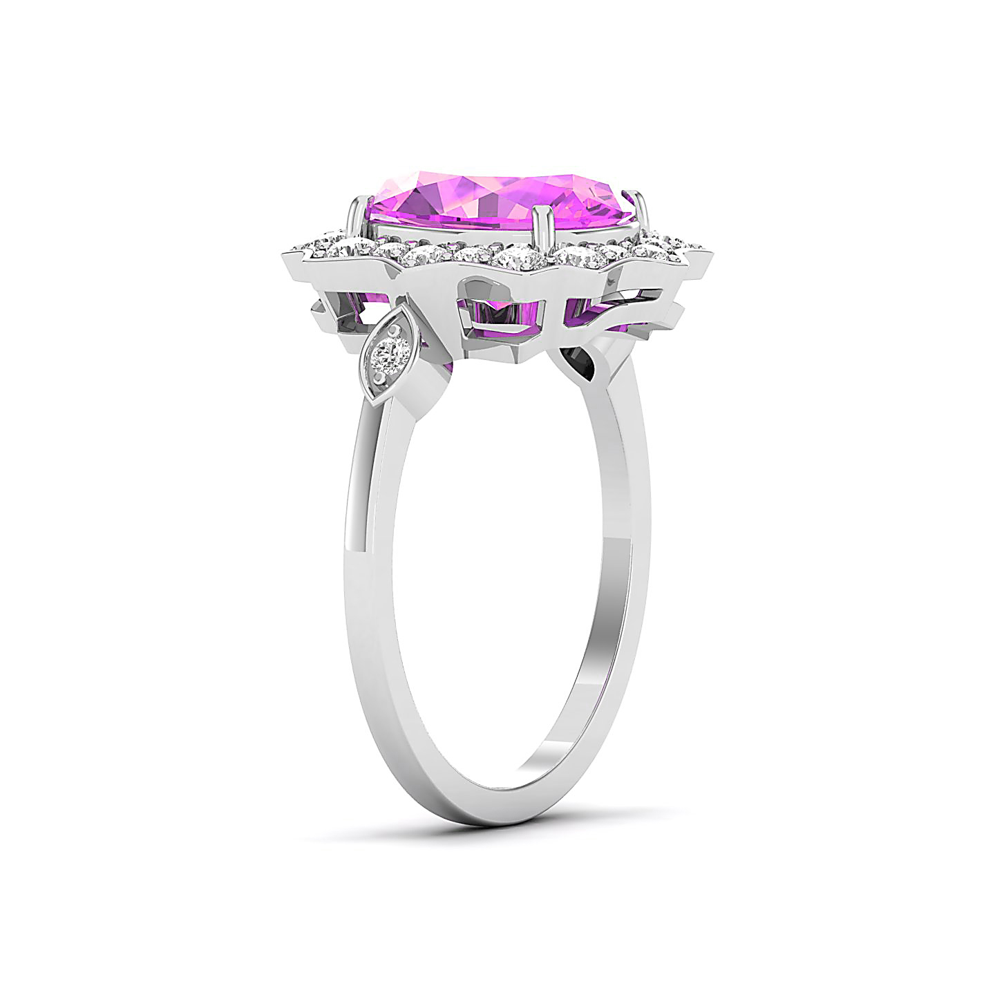 Heavens Sky Pink Sapphire Halo ring
