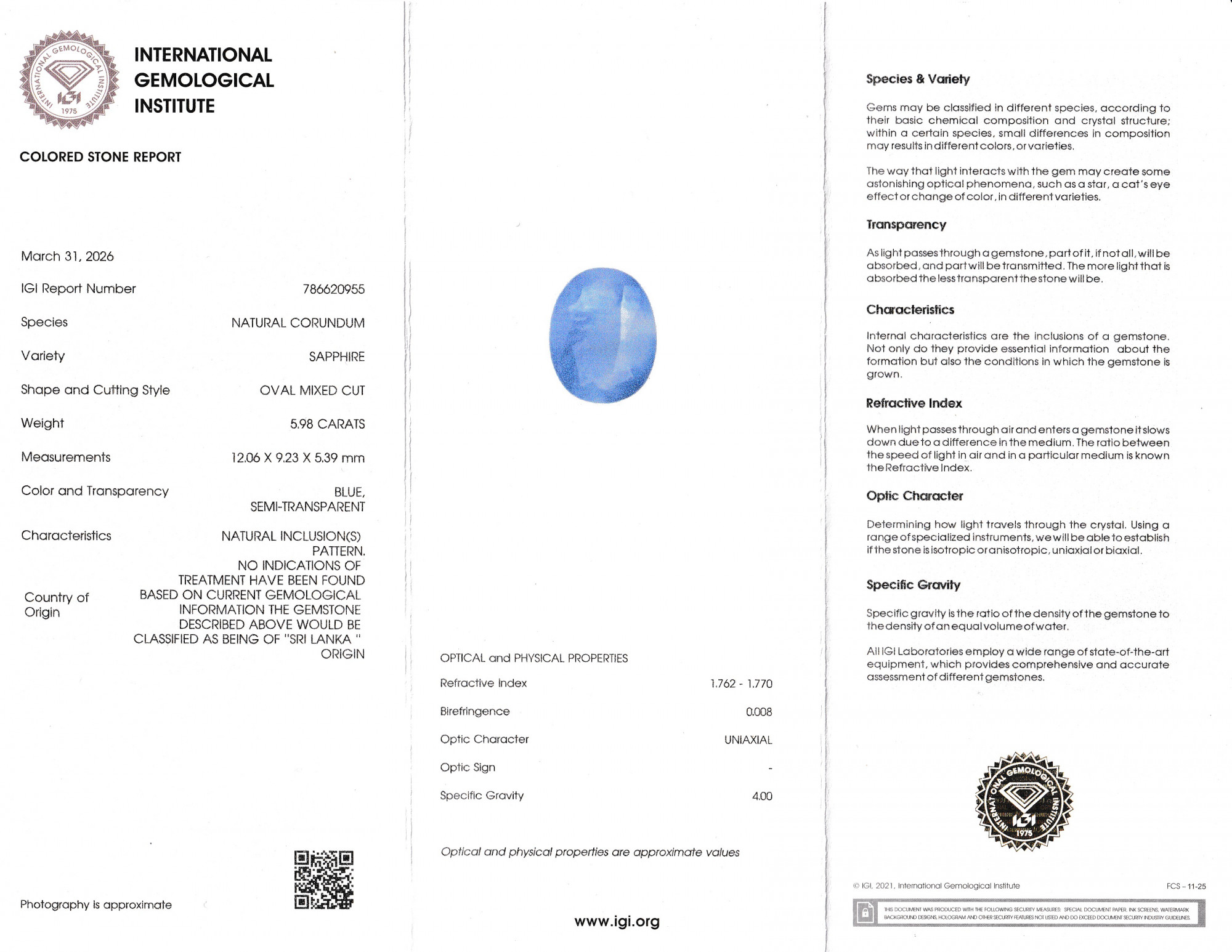 Blue Sapphire - 5.98 Carat