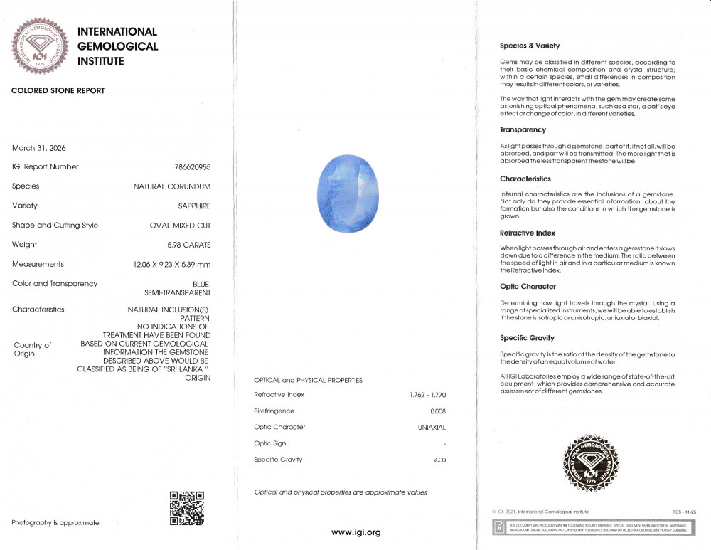Blue Sapphire - 5.98 Carat