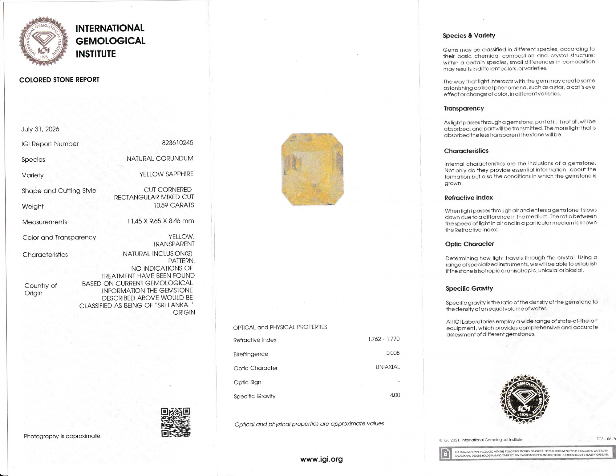 Yellow Sapphire - 10.58 Carat