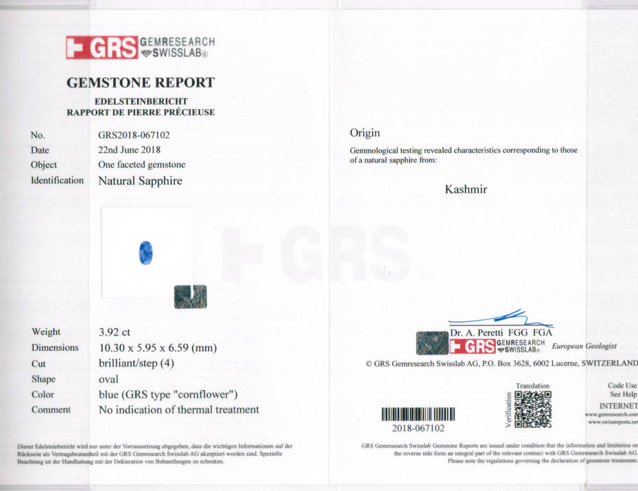 Kashmir Blue Sapphire - 3.92 Carat
