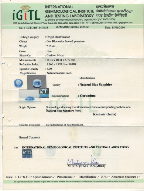 Kashmir Blue Sapphire - 7.16 Carat