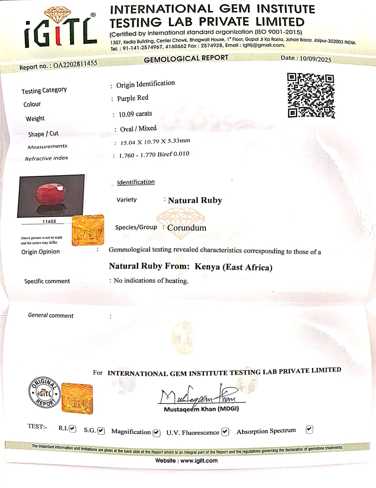 Kenya Natural Ruby - 10.09 Carat