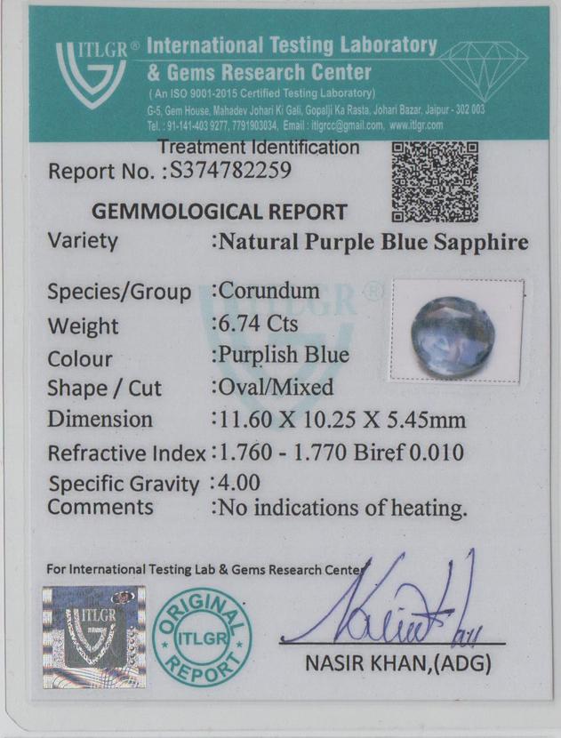 Khooni Blue Sapphire - 6.74 Carat