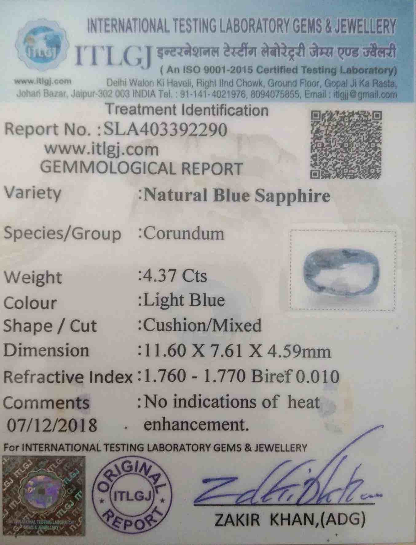 Light Blue Sapphire - 4.37 Carat