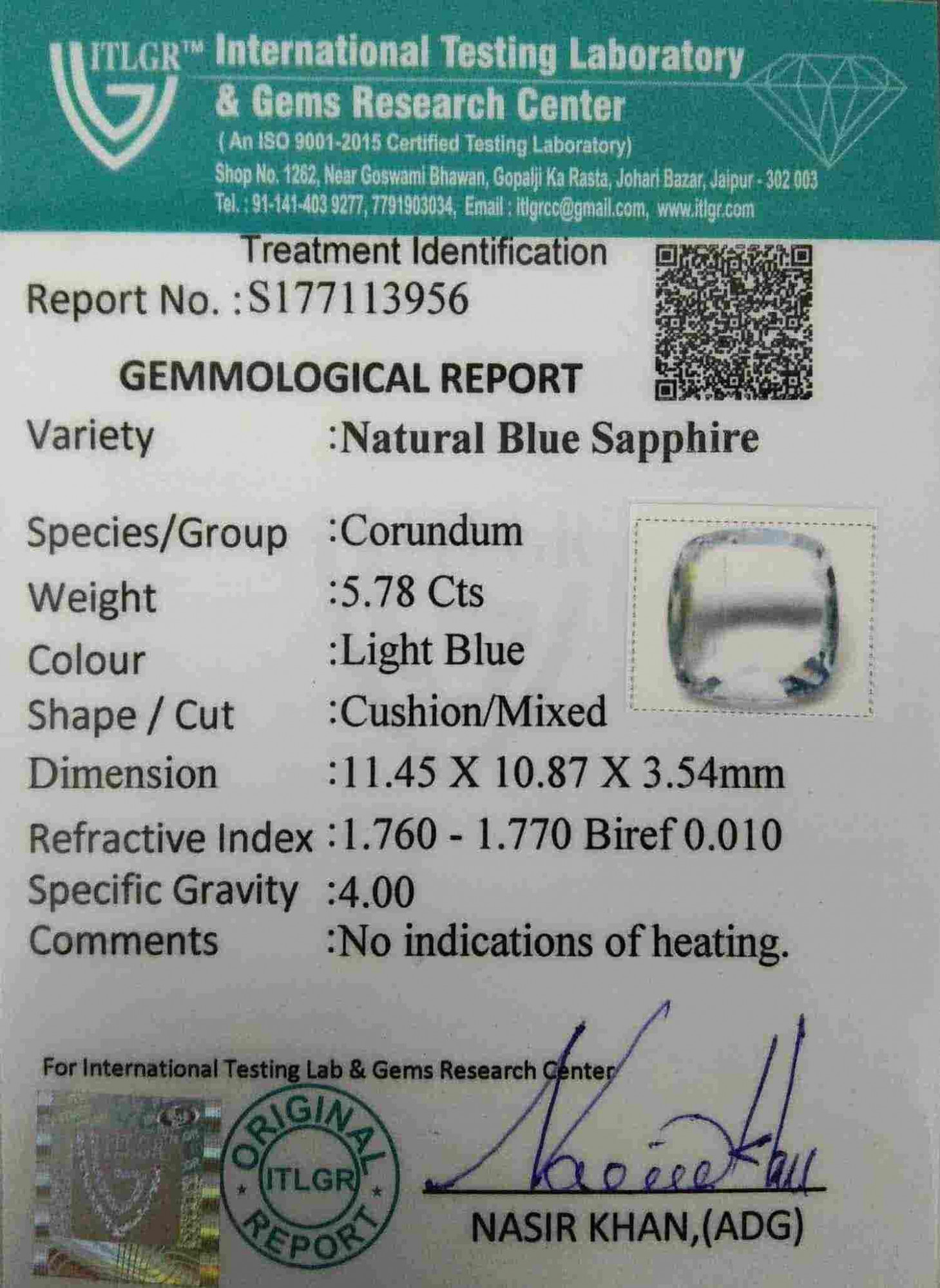 Light Blue Sapphire - 5.78 Carat