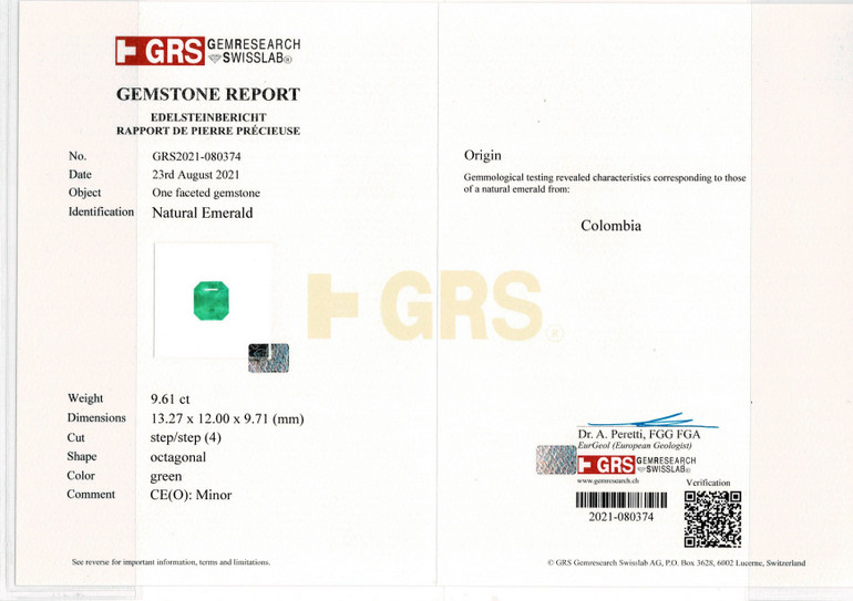 Minor Oil Emerald Colombia - 9.61 Carat