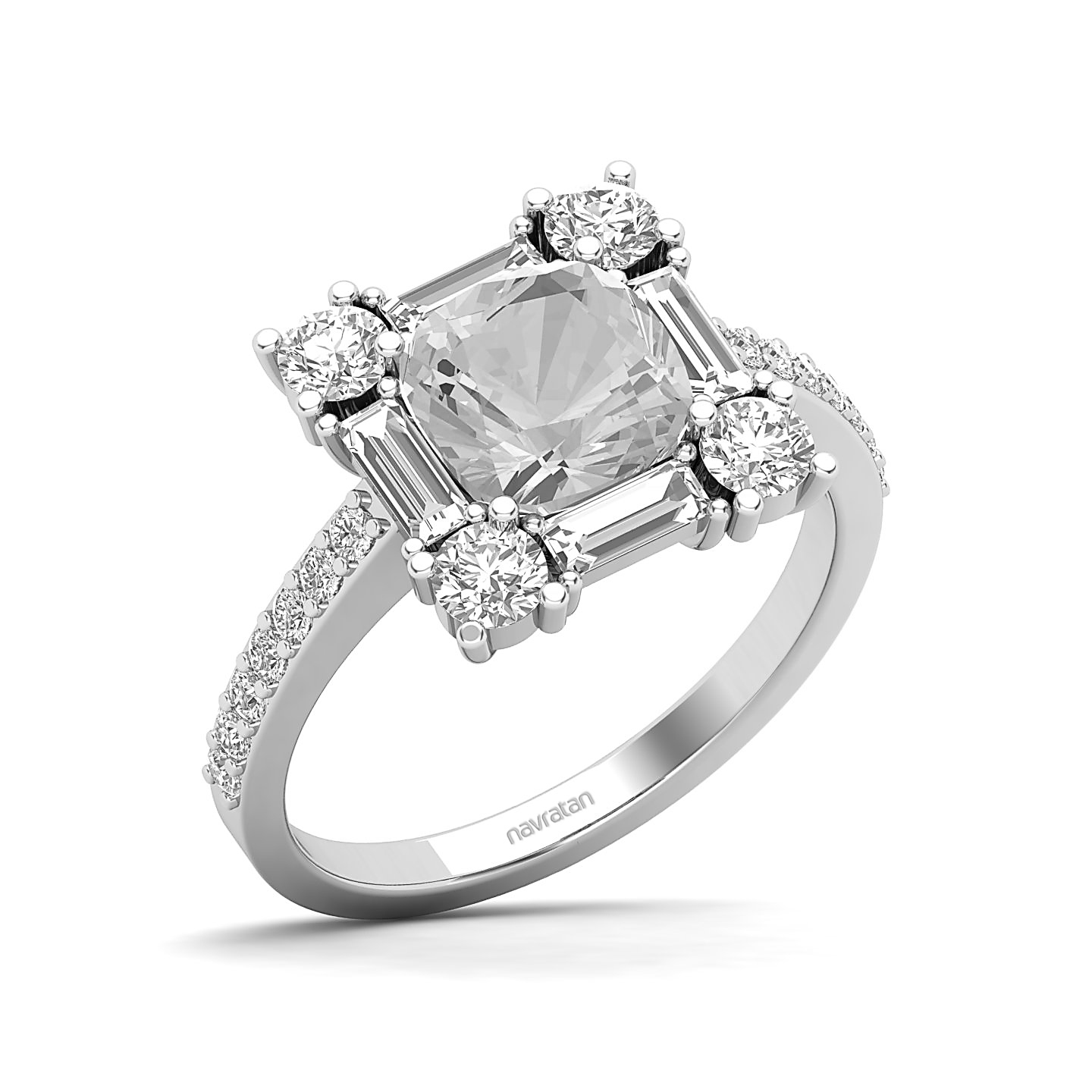 Modern Fusion Art Deco White Sapphire Ring