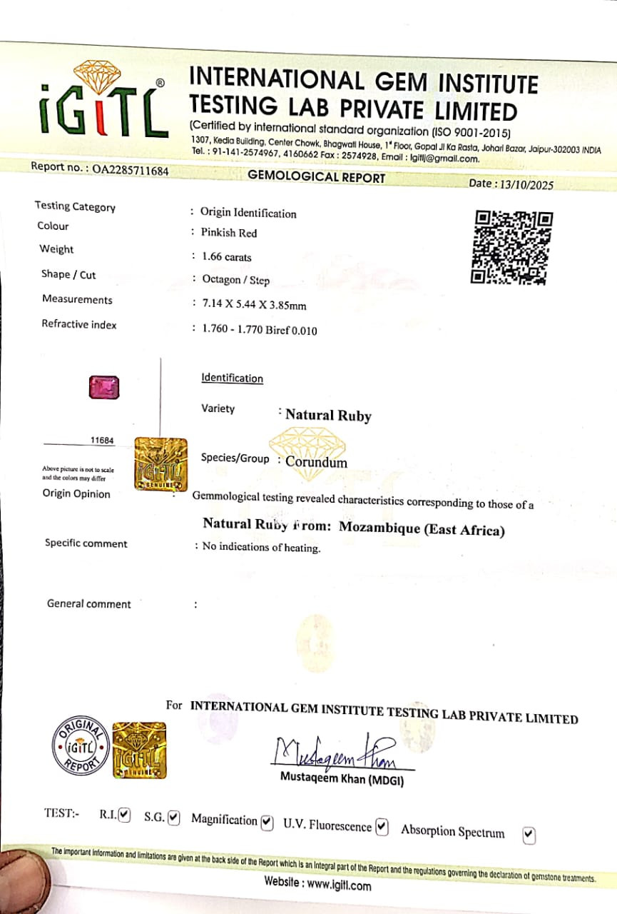 Mozambique Natural Ruby -  1.66 Carat