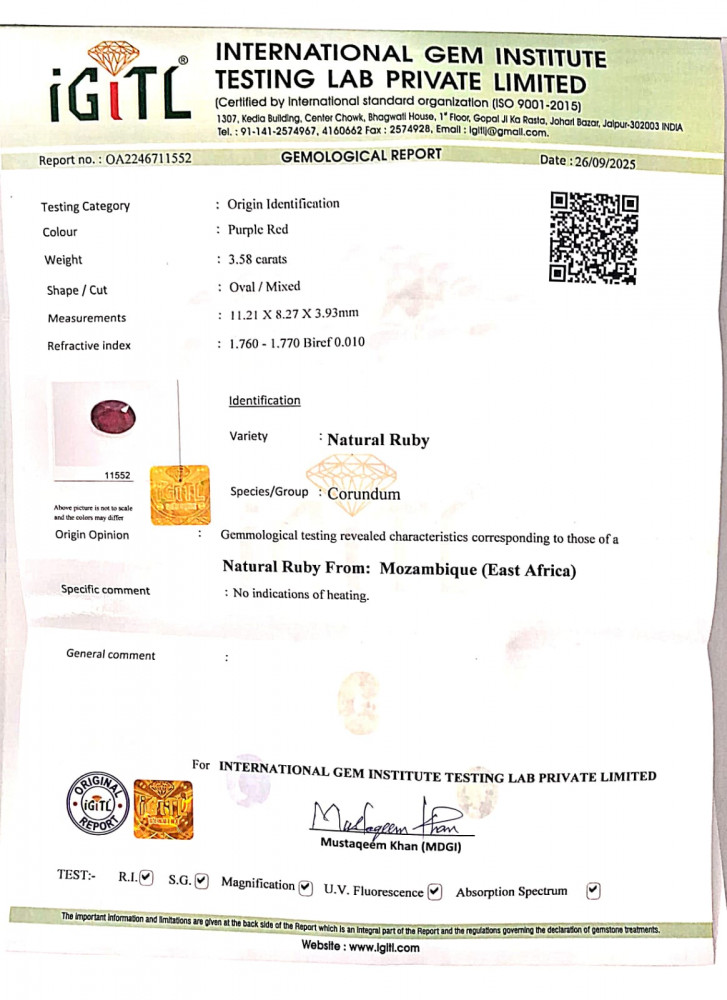 Mozambique Natural Ruby -  3.58 Carat