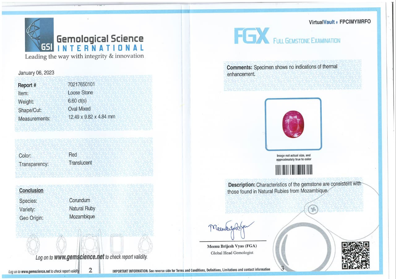Mozambique Natural Ruby -  6.6 Carat
