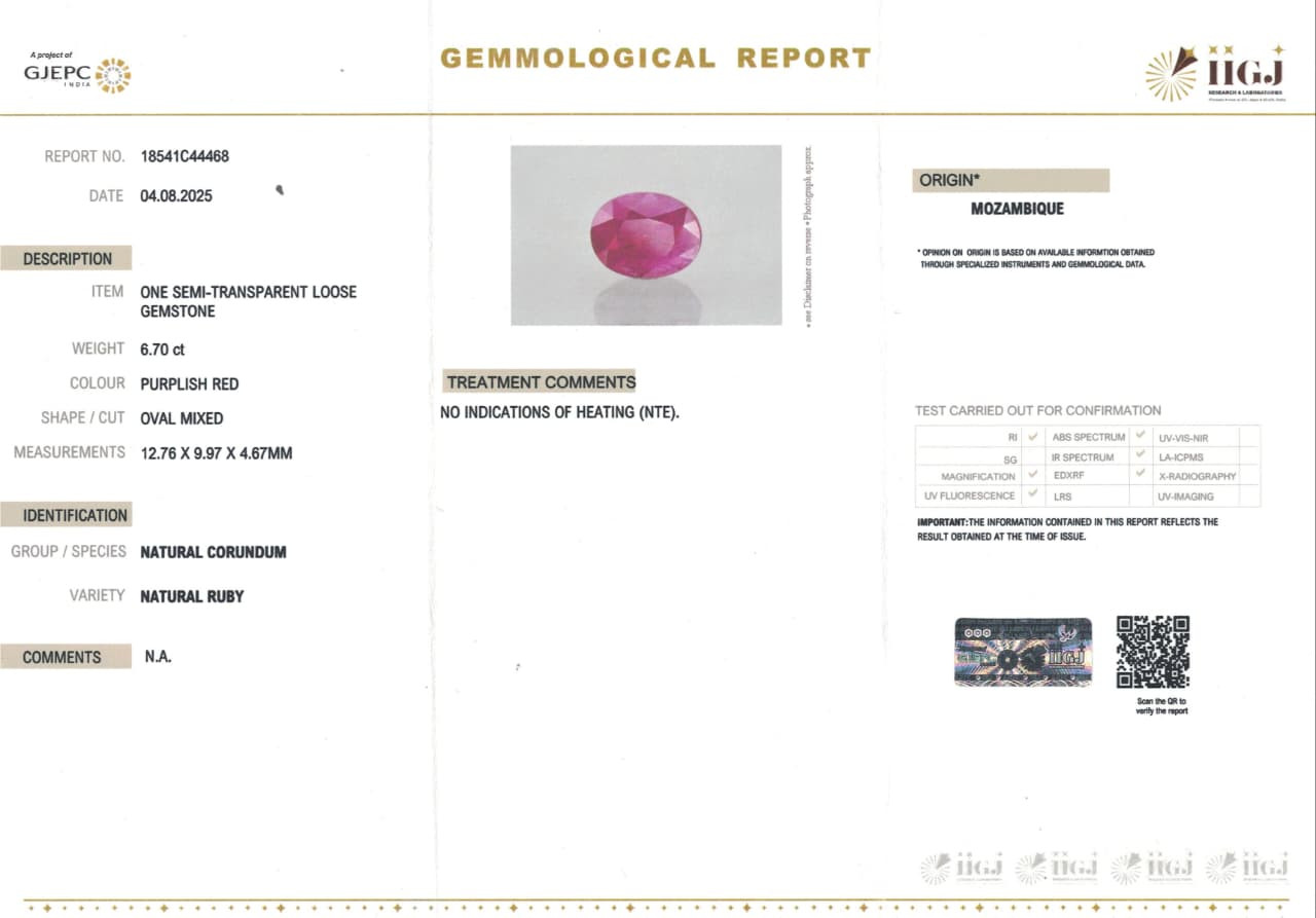 Mozambique Natural Ruby -  6.7 Carat