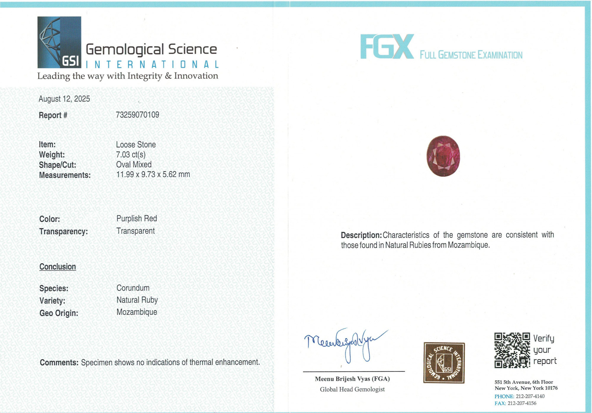 Mozambique Natural Ruby - 7.03 Carat