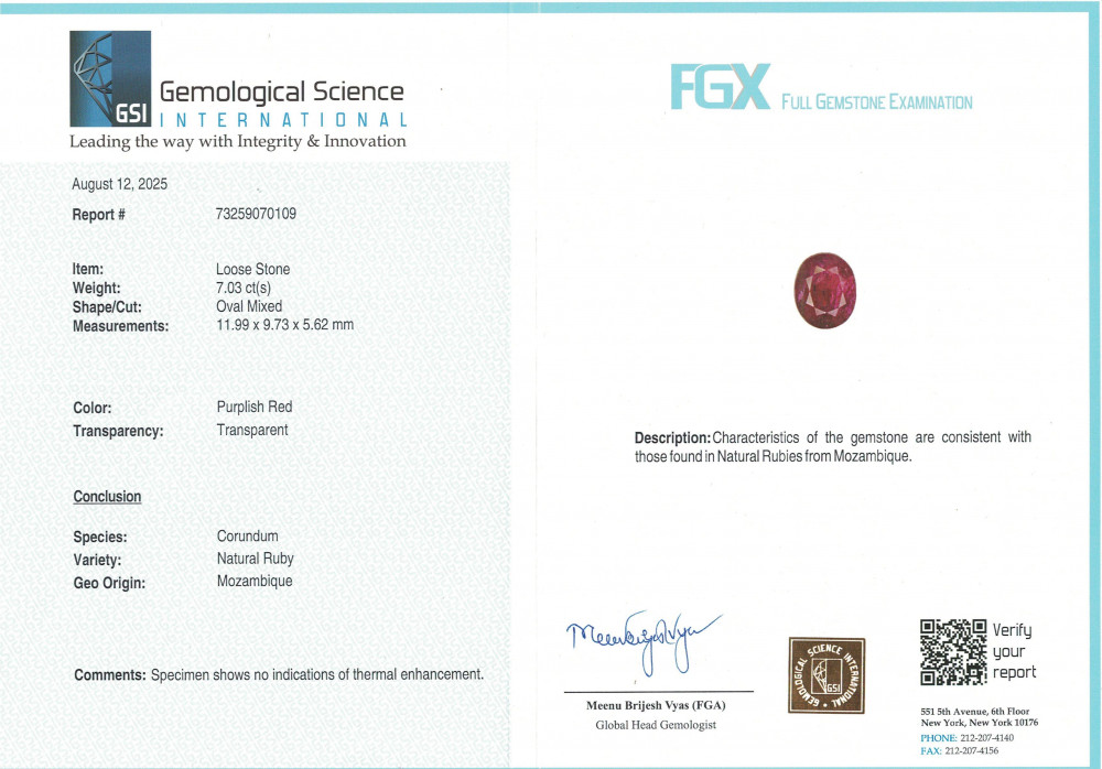 Mozambique Natural Ruby -  7.03 Carat