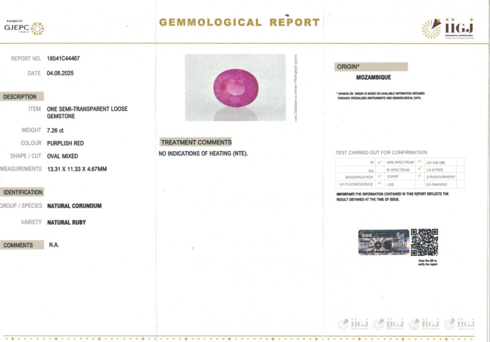 Mozambique Natural Ruby -  7.26 Carat
