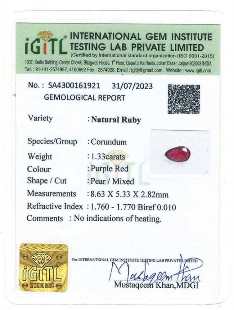 Mozambique Natural Ruby - 1.33 Carat