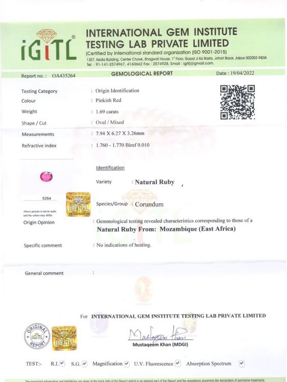 Mozambique Natural Ruby - 1.69 Carat