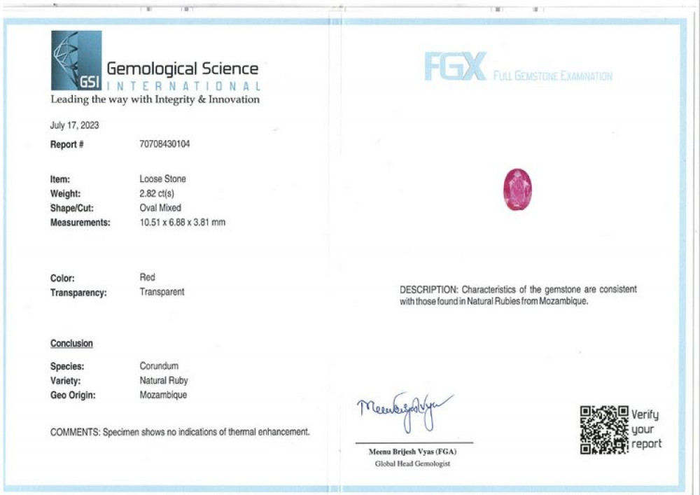 Mozambique Natural Ruby - 2.82 Carat
