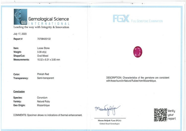 Mozambique Natural Ruby - 3.39 Carat