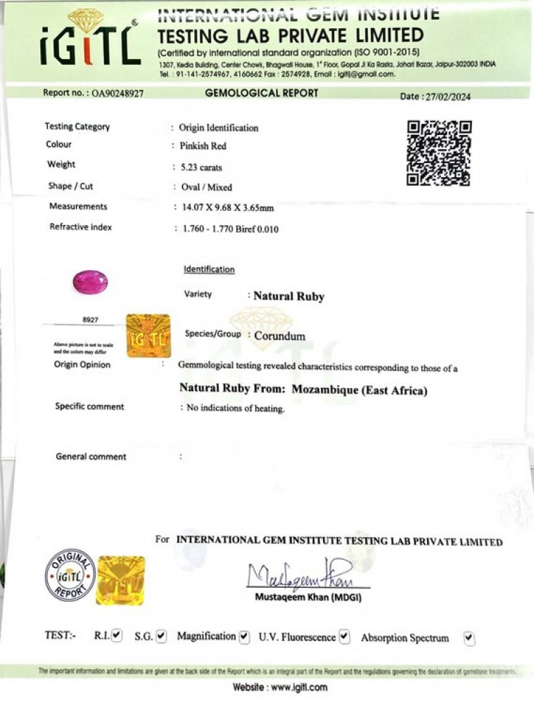 Mozambique Natural Ruby - 5.23 Carat