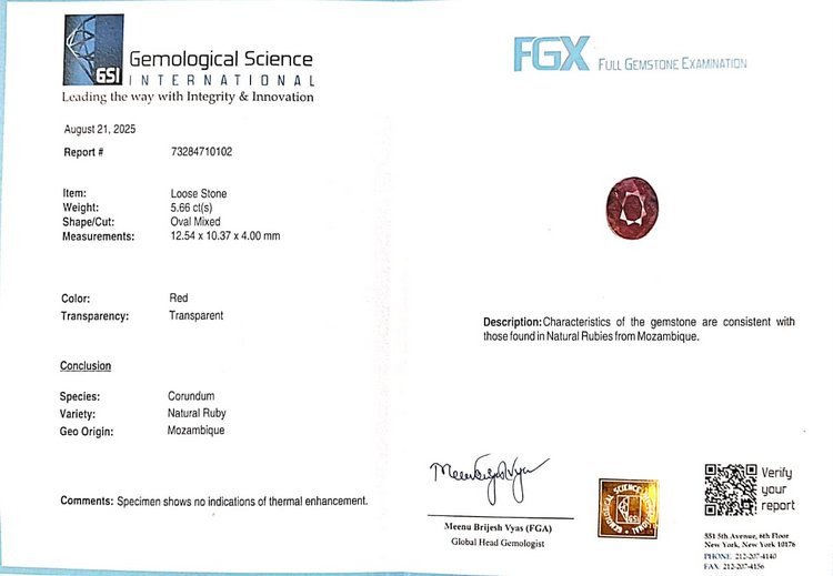 Mozambique Natural Ruby - 5.66 Carat