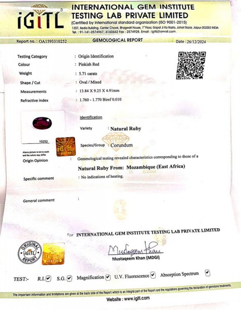Mozambique Natural Ruby - 5.71 Carat