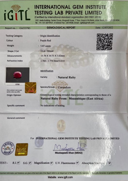 Mozambique Natural Ruby - 5.87 Carat