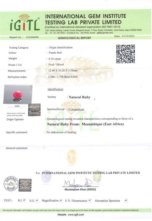 Mozambique Natural Ruby - 6.34 Carat