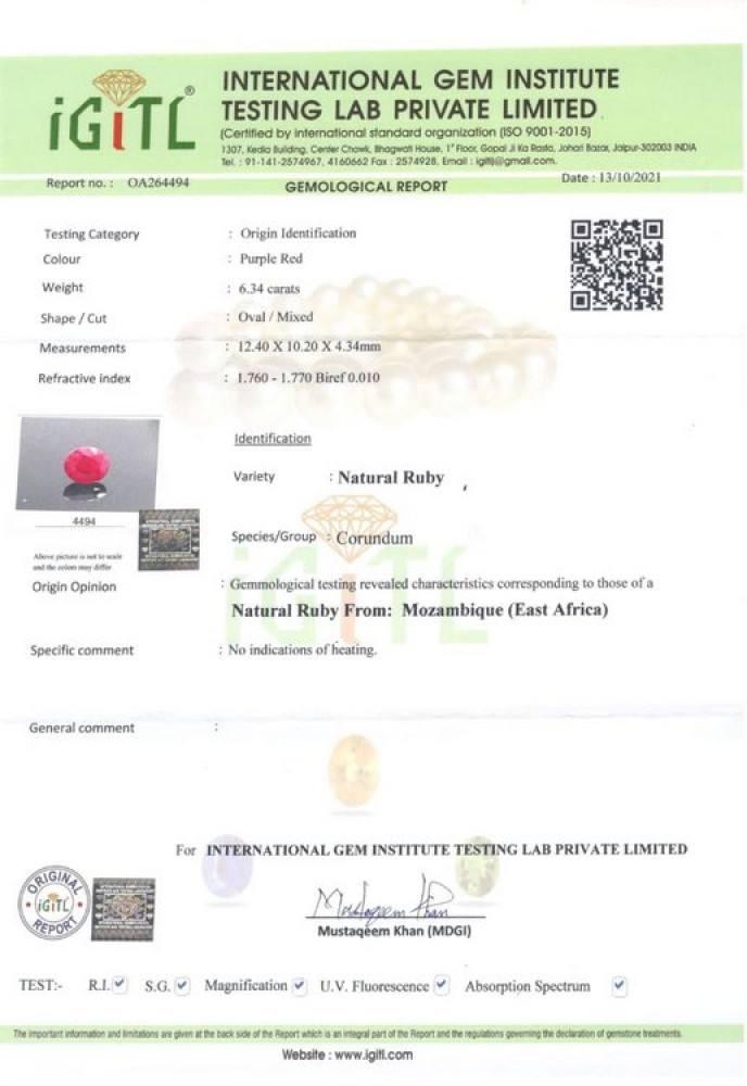Mozambique Natural Ruby - 6.34 Carat