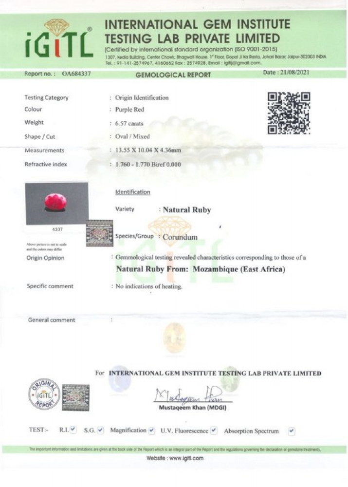 Mozambique Natural Ruby - 6.57 Carat