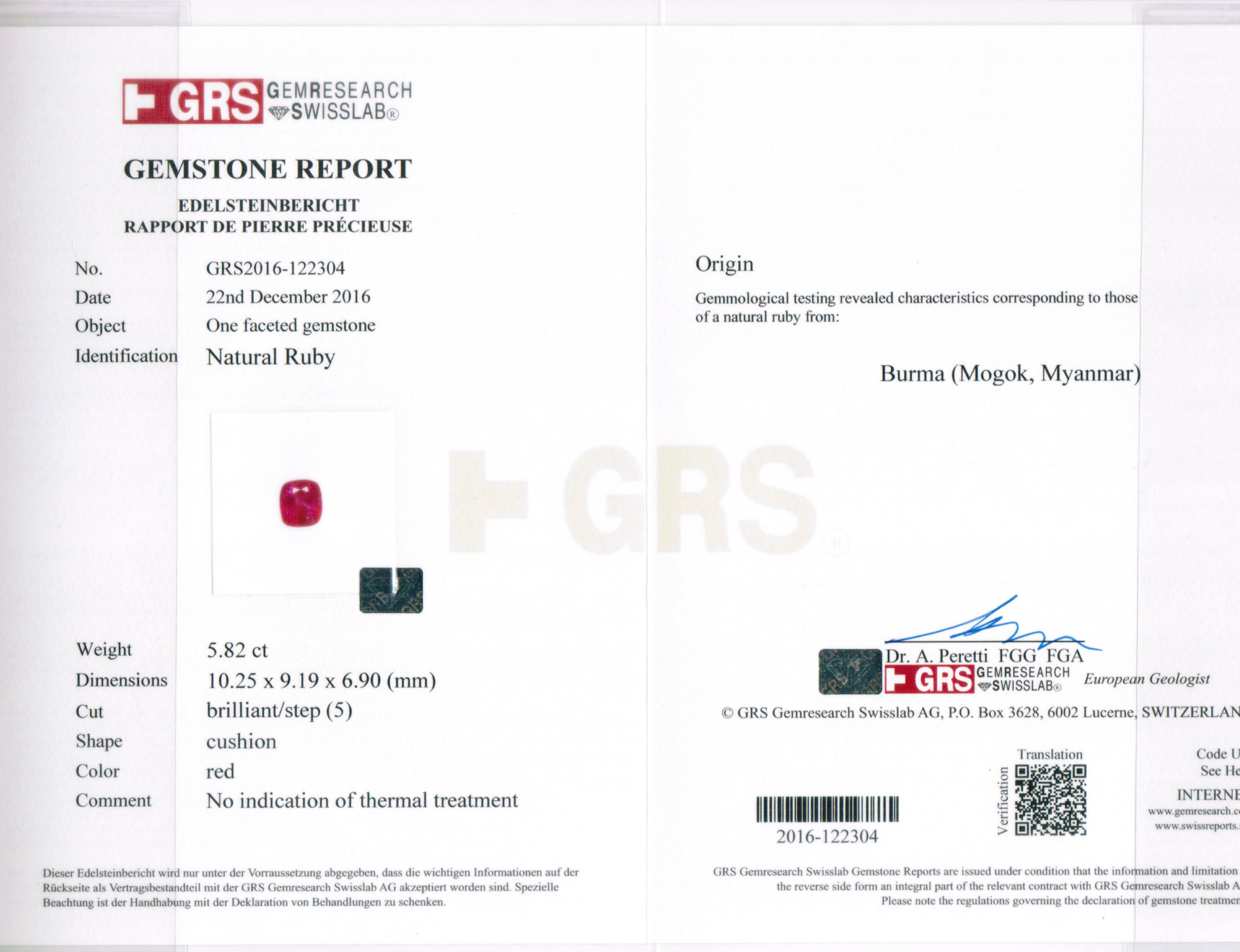Natural Burma Ruby - 5.82 Carat