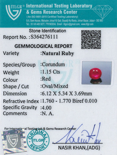 Natural Burma Ruby - 1.15 Carat