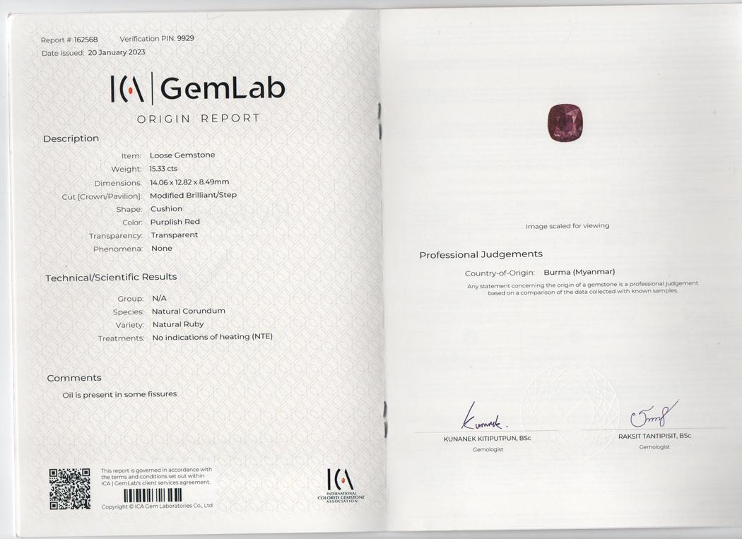 Natural Burma Ruby - 15.33 Carat