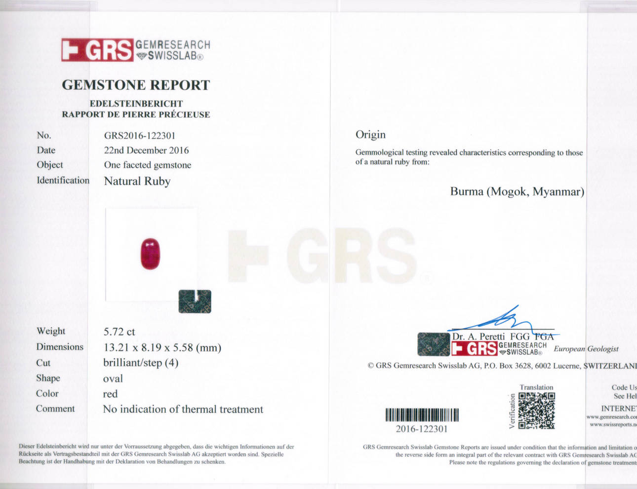 Natural Burma Ruby - 5.72 Carat