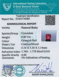 Natural Ruby - 0.89 Carat