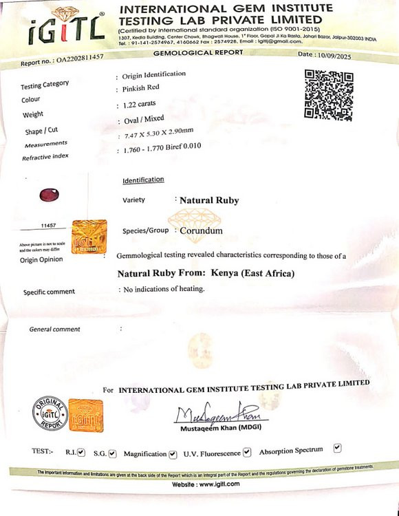 Natural Ruby - 1.22 Carat