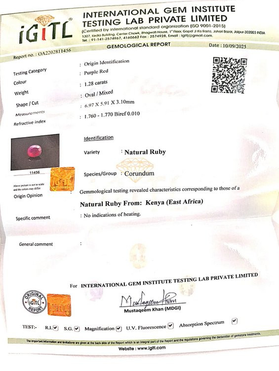 Natural Ruby - 1.28 Carat