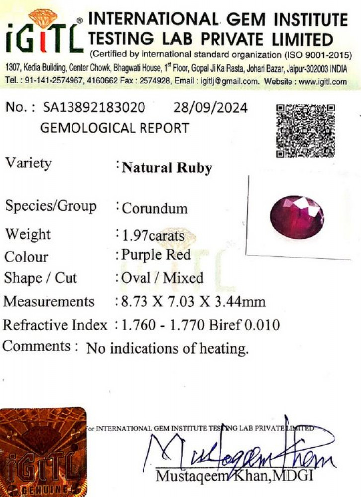 Natural Ruby - 1.97 Carat