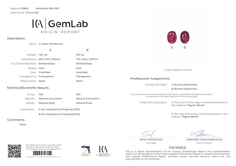 Natural Pigeon Blood Ruby - 2.13 Carat