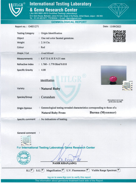 Natural Ruby - 2.16 Carat