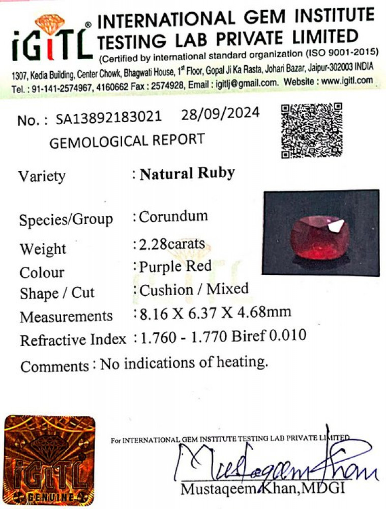 Natural Ruby - 2.28 Carat