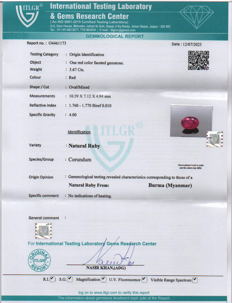 Natural Ruby - 3.67 Carat