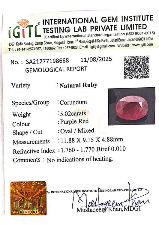 Natural Ruby - 5.02 Carat
