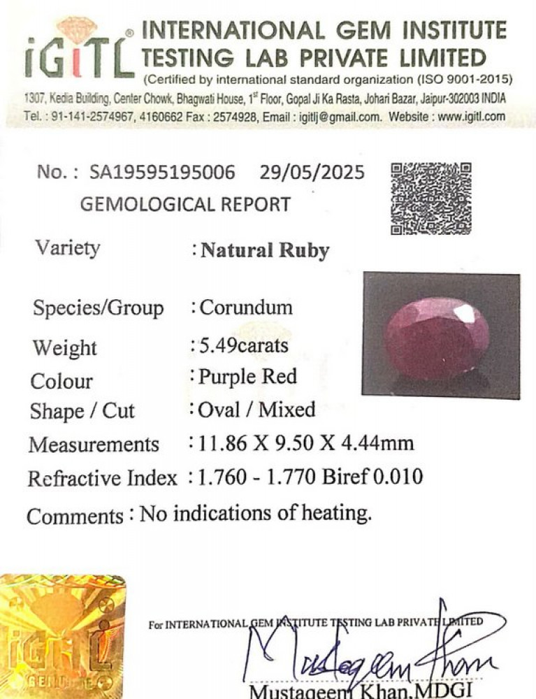 Natural Ruby - 5.49 Carat