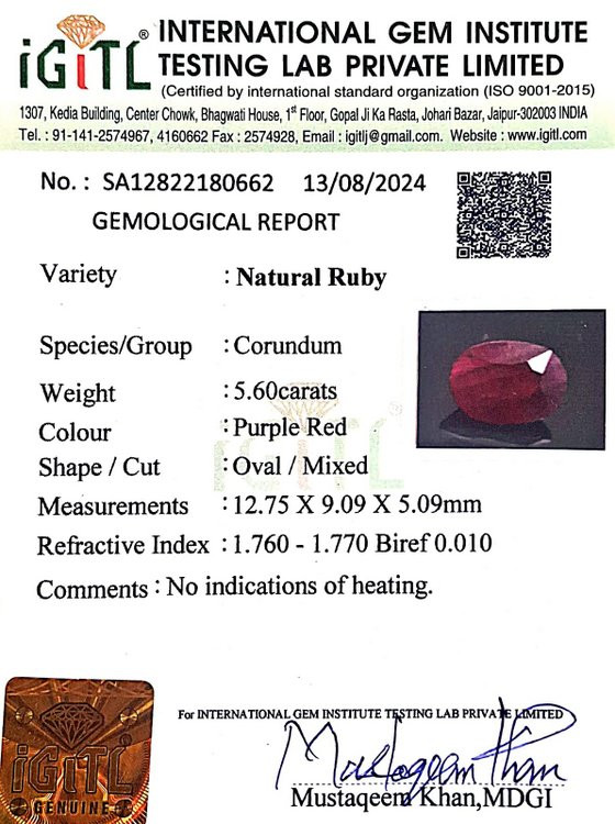 Natural Ruby - 5.6 Carat